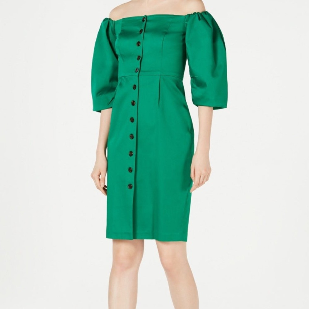 Vince Camuto Strapless Green Dress with Button Detail - Picture 2 of 3
